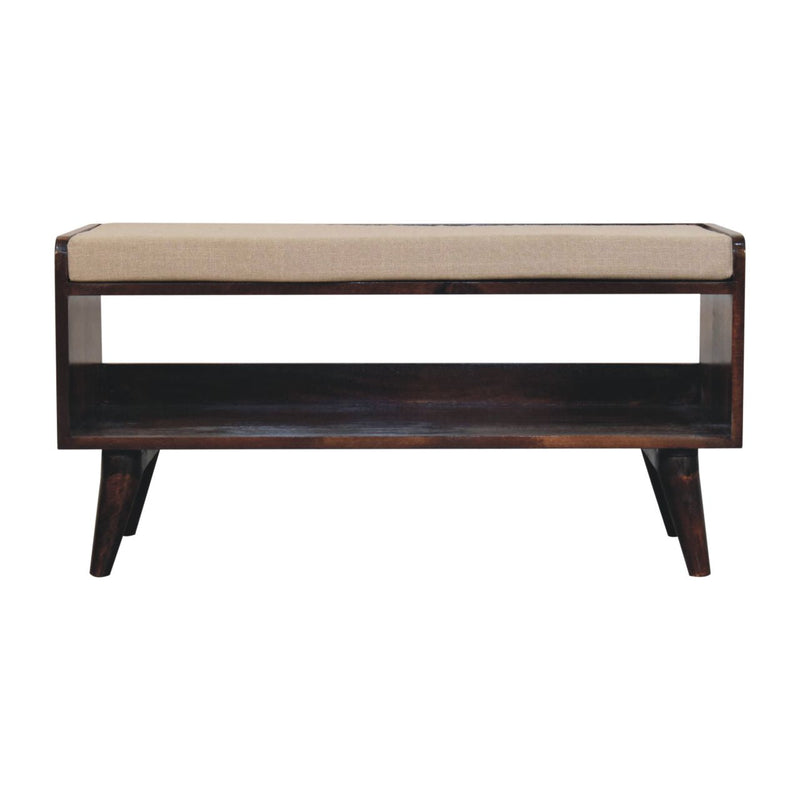 California Walnut bench with mud linen seat pad Artisan