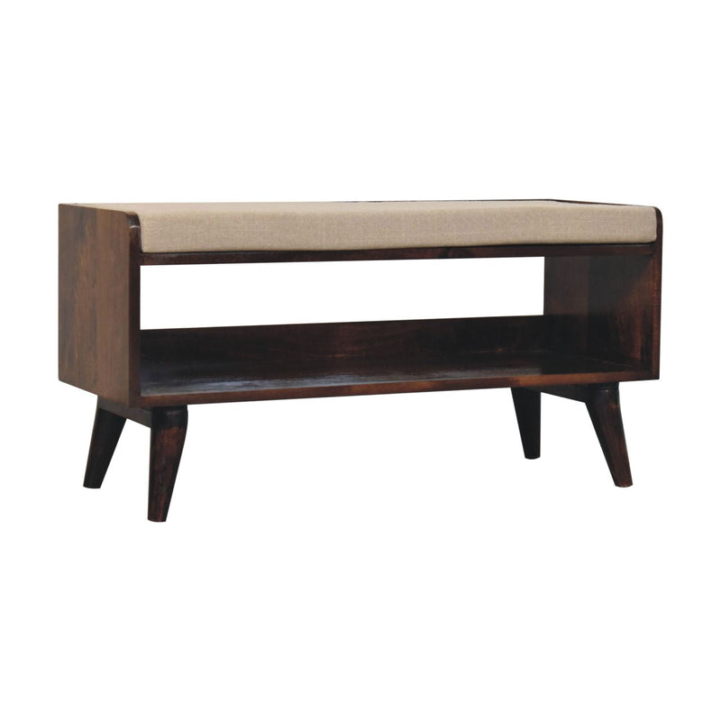 California Walnut bench with mud linen seat pad Artisan