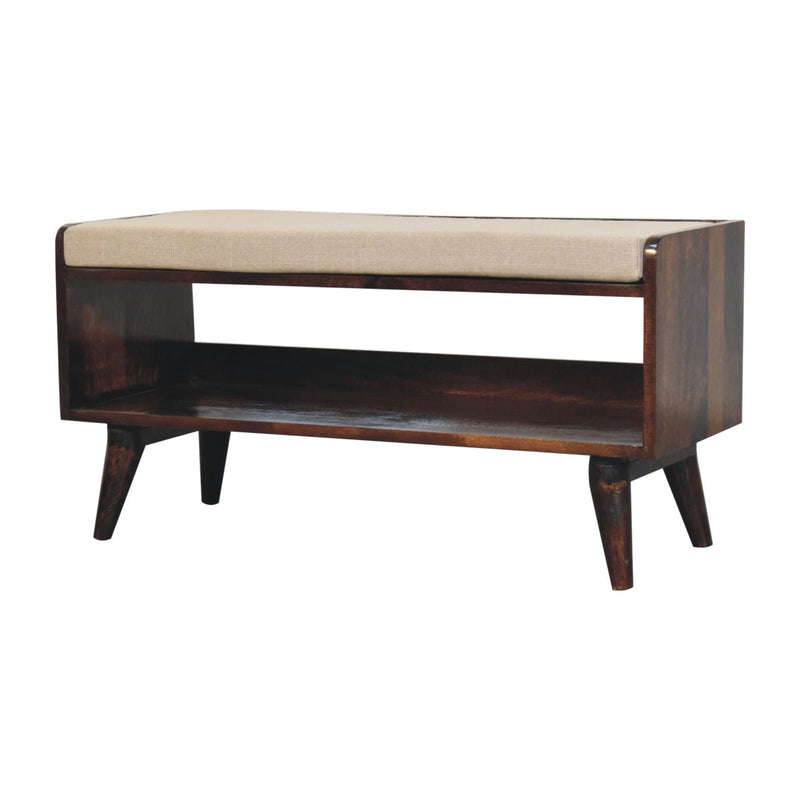California Walnut bench with mud linen seat pad Artisan