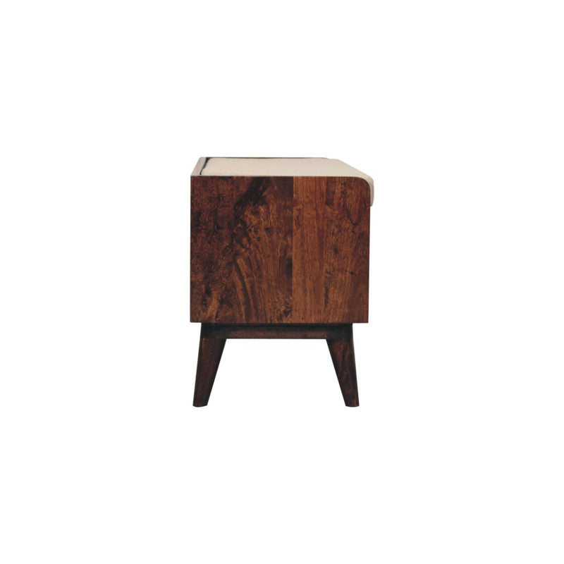 California Walnut bench with mud linen seat pad Artisan