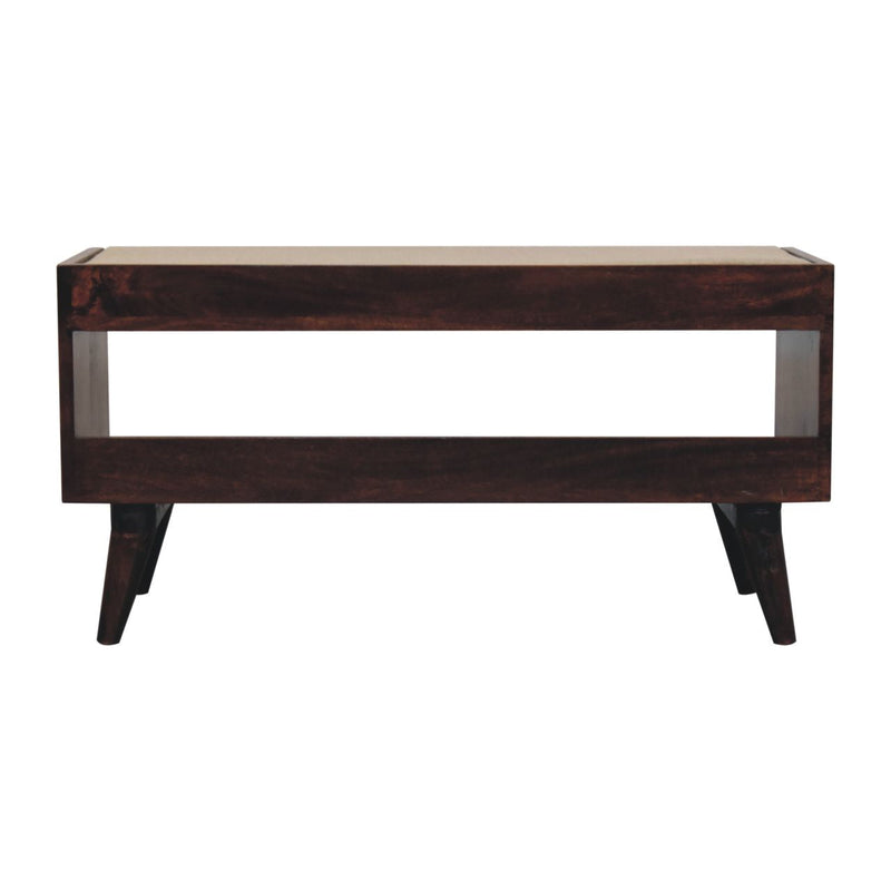 California Walnut bench with mud linen seat pad Artisan