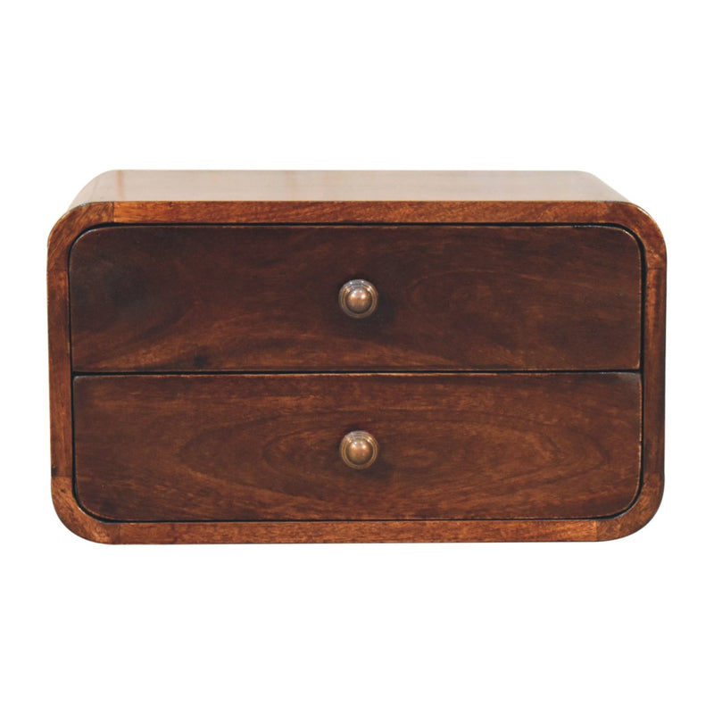 Curved California Walnut Wall Mounted Bedside Nightstand Artisan