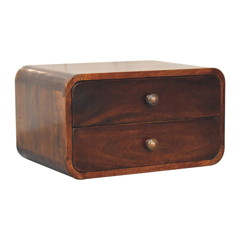 Curved California Walnut Wall Mounted Bedside Nightstand Artisan