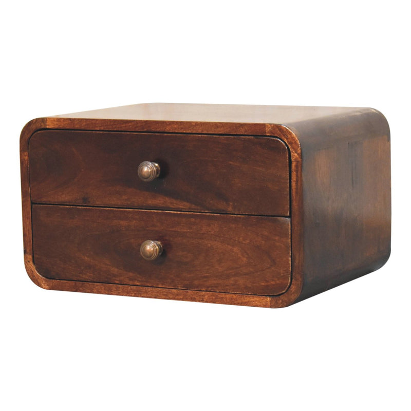 Curved California Walnut Wall Mounted Bedside Nightstand Artisan