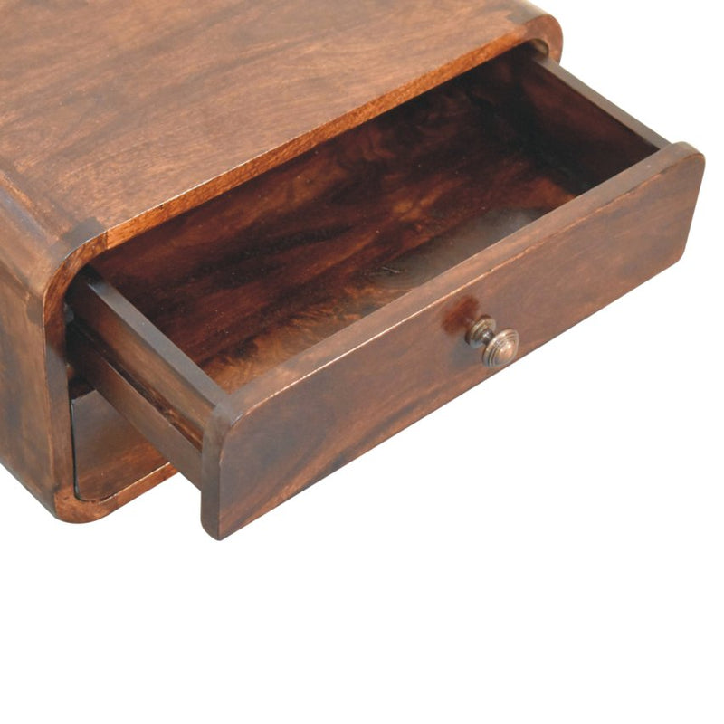 Curved California Walnut Wall Mounted Bedside Nightstand Artisan