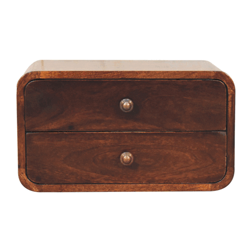 Curved California Walnut Wall Mounted Bedside Nightstand Artisan