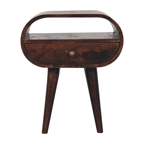 California Walnut Circular Bedside Nightstand with Open Slot Artisan