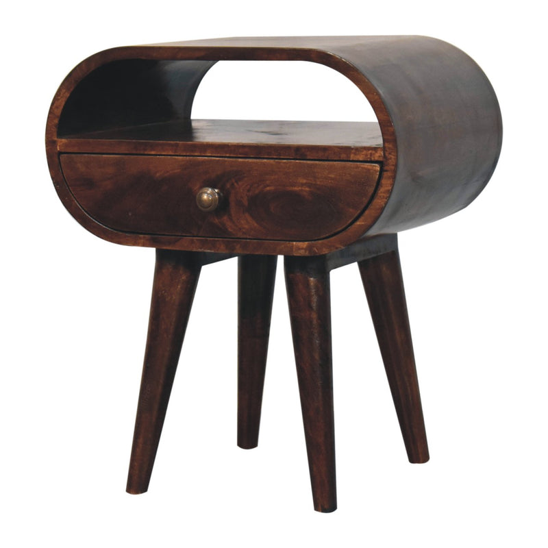 California Walnut Circular Bedside Nightstand with Open Slot Artisan