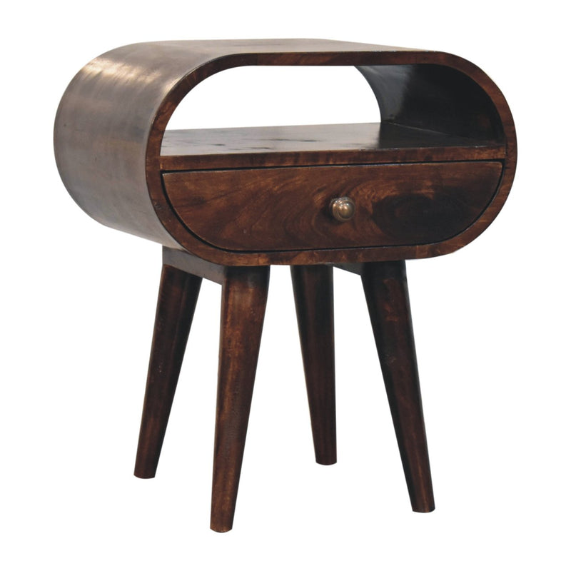 California Walnut Circular Bedside Nightstand with Open Slot Artisan