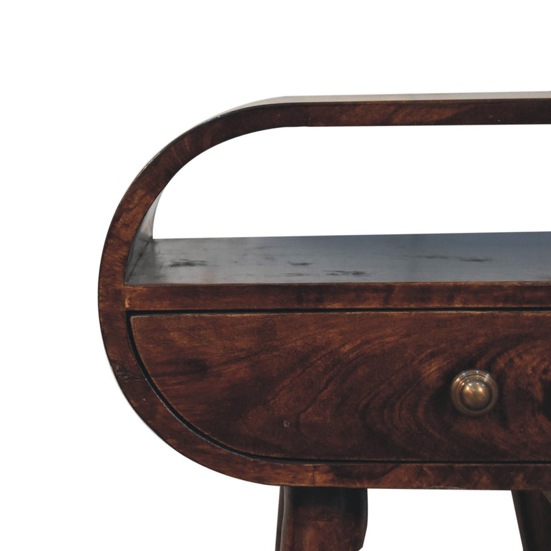 California Walnut Circular Bedside Nightstand with Open Slot Artisan