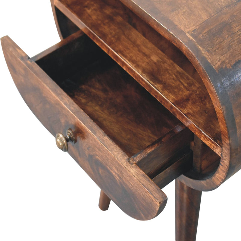 California Walnut Circular Bedside Nightstand with Open Slot Artisan