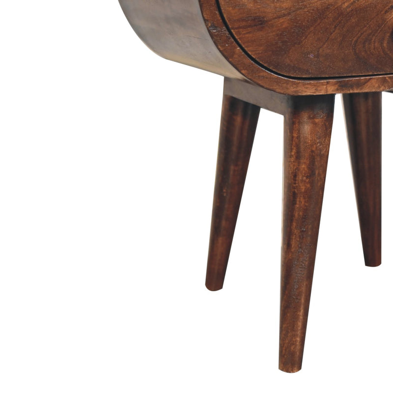California Walnut Circular Bedside Nightstand with Open Slot Artisan