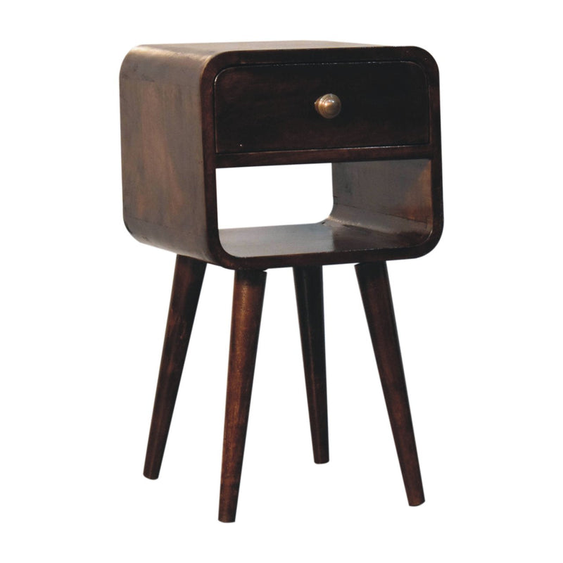 Mini California Walnut Curved Bedside Nightstand with Lower Slot Artisan
