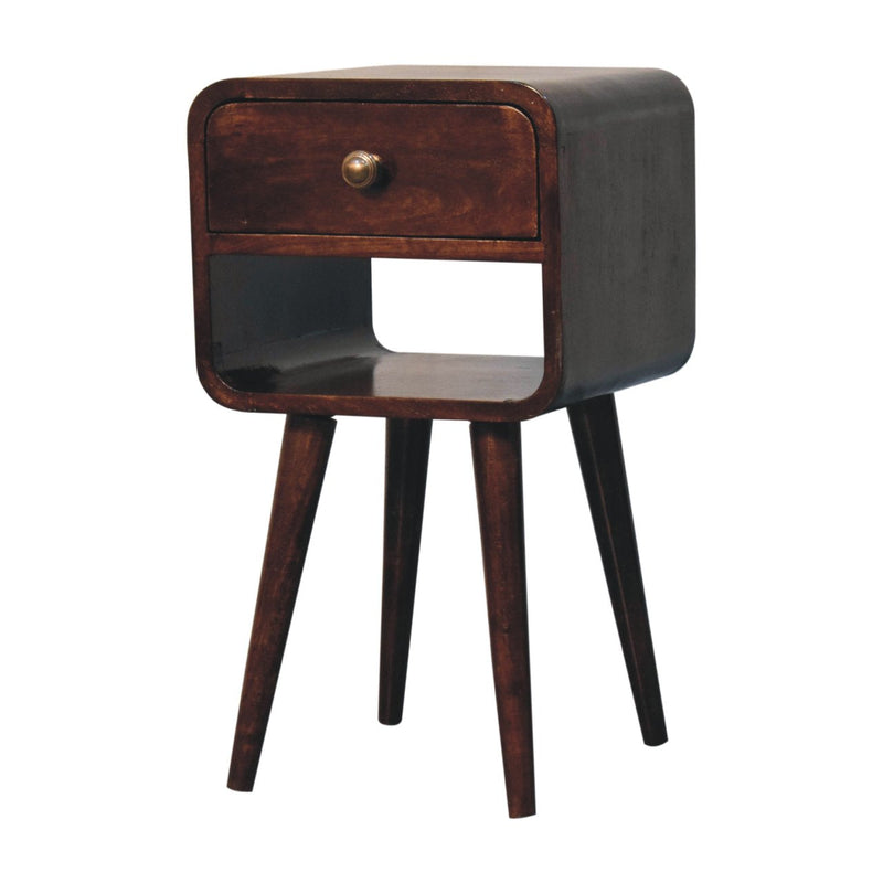Mini California Walnut Curved Bedside Nightstand with Lower Slot Artisan