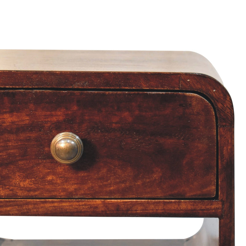 Mini California Walnut Curved Bedside Nightstand with Lower Slot Artisan