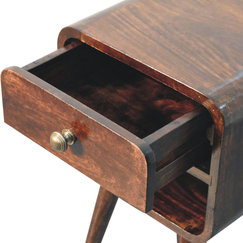 Mini California Walnut Curved Bedside Nightstand with Lower Slot Artisan