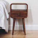 Mini Honey Caramel Curved Bedside Nightstand with Open Slot Artisan