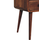 Mini Honey Caramel Curved Bedside Nightstand with Open Slot Artisan