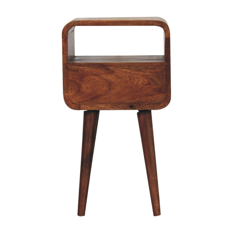 Mini Honey Caramel Curved Bedside Nightstand with Open Slot Artisan