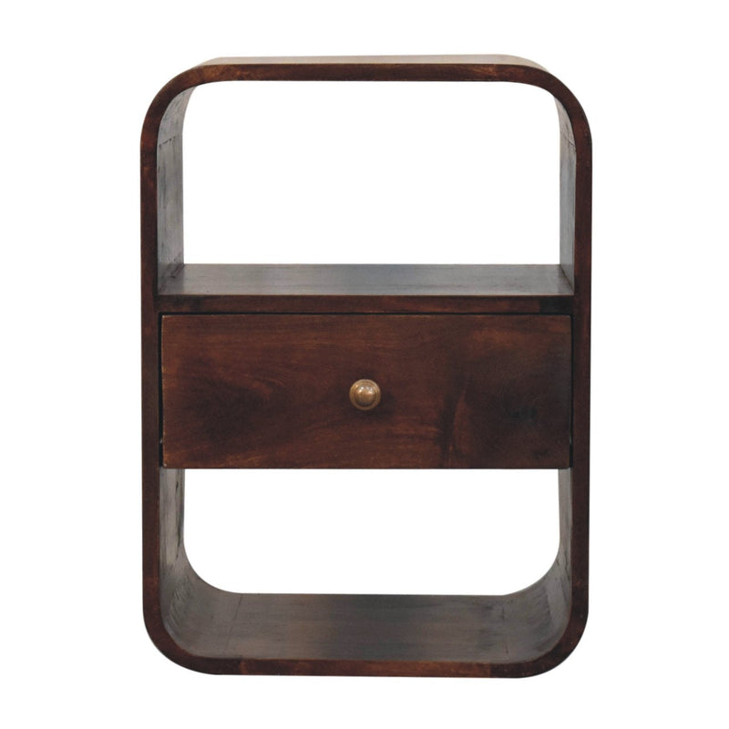 California Walnut Curved Edge Bedside Nightstand Artisan
