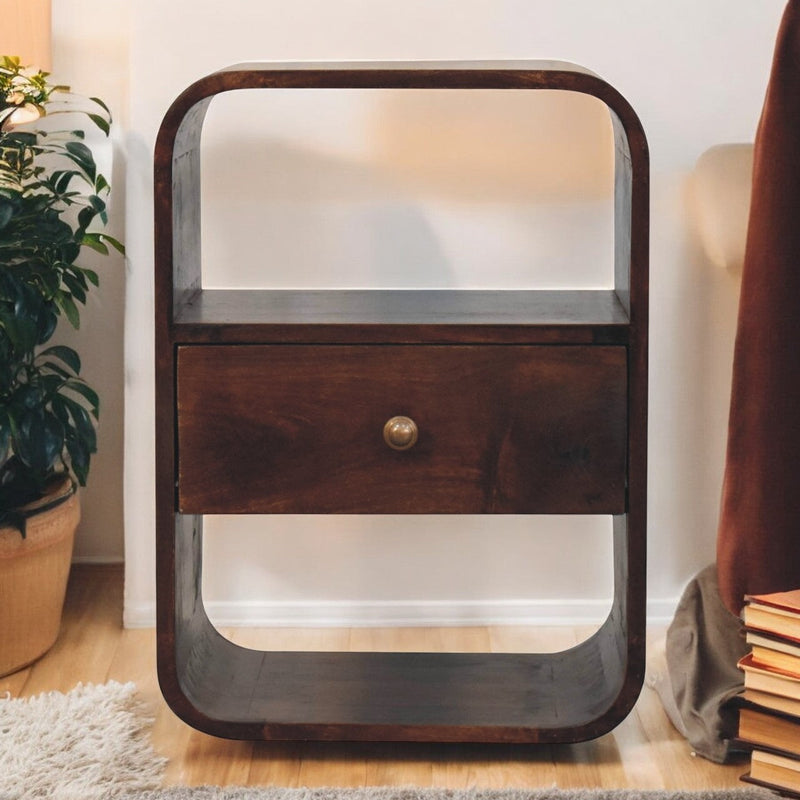 California Walnut Curved Edge Bedside Nightstand Artisan
