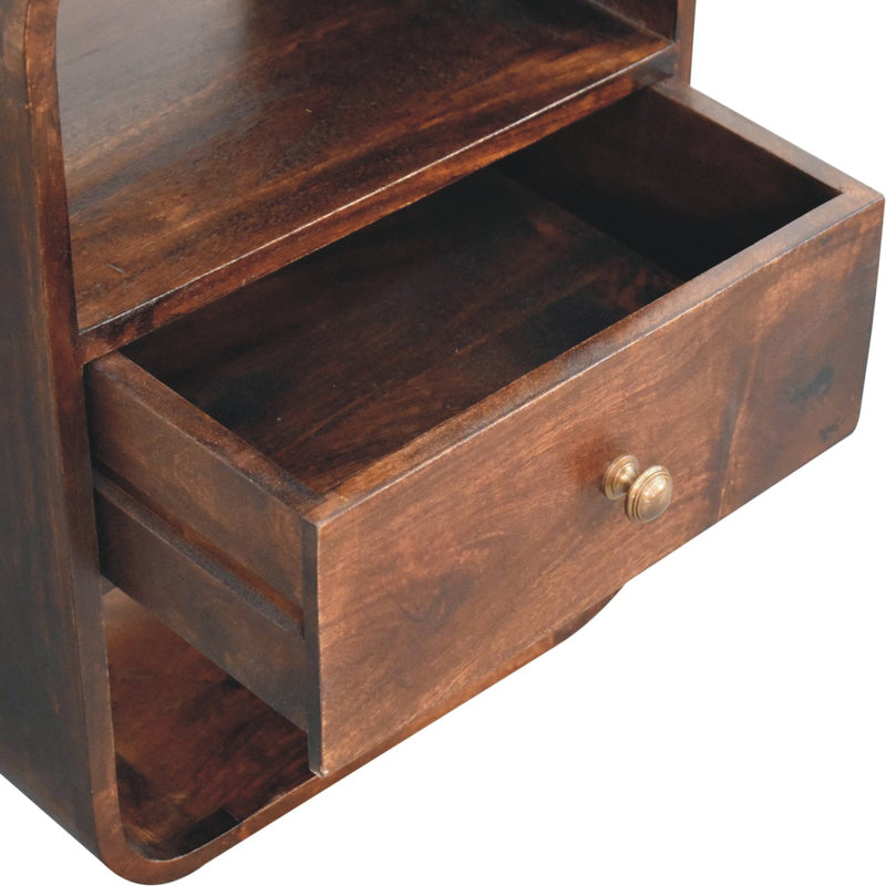California Walnut Curved Edge Bedside Nightstand Artisan