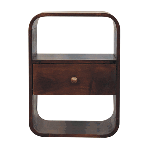 California Walnut Curved Edge Bedside Nightstand Artisan