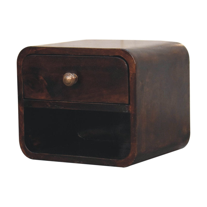 Mini Curved California Walnut Wall Mounted Bedside Nightstand with Open Slot Artisan