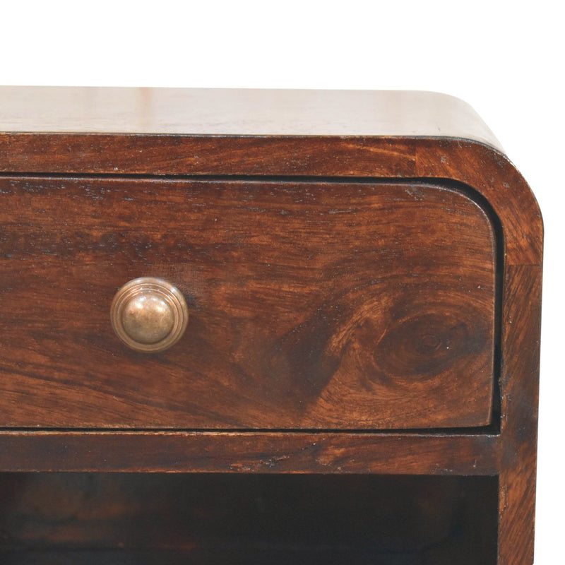 Mini Curved California Walnut Wall Mounted Bedside Nightstand with Open Slot Artisan