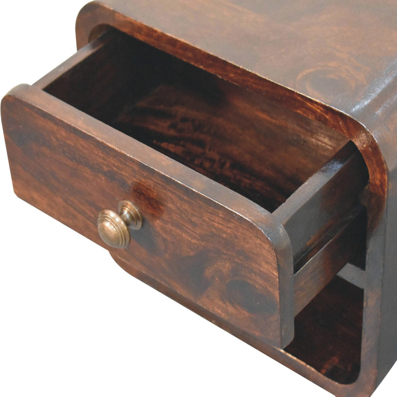 Mini Curved California Walnut Wall Mounted Bedside Nightstand with Open Slot Artisan