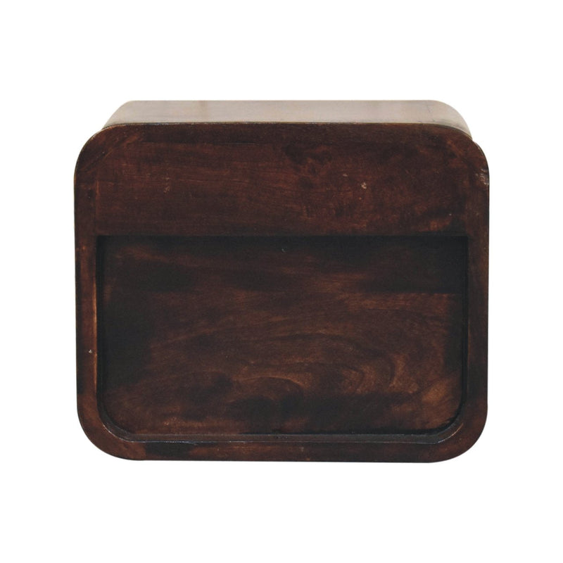 Mini Curved California Walnut Wall Mounted Bedside Nightstand with Open Slot Artisan