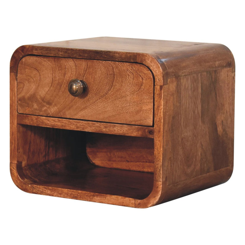 Mini Honey Caramel Wall Mounted Bedside Nightstand with Open Slot Artisan