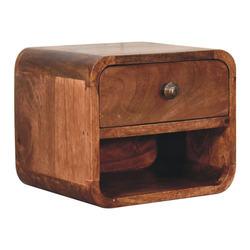 Mini Honey Caramel Wall Mounted Bedside Nightstand with Open Slot Artisan