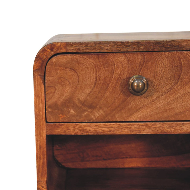 Mini Honey Caramel Wall Mounted Bedside Nightstand with Open Slot Artisan