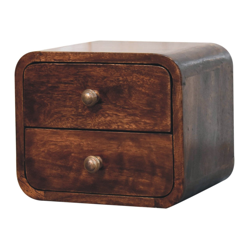 Mini Curved California Walnut Wall Mounted Bedside Nightstand Artisan