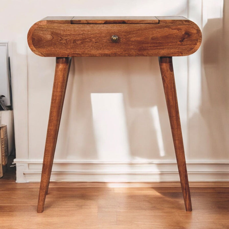 Mini Honey Caramel Dressing Table with Foldable Mirror Artisan