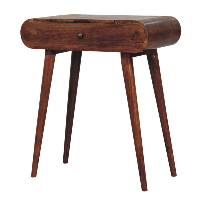 Mini Honey Caramel Dressing Table with Foldable Mirror Artisan