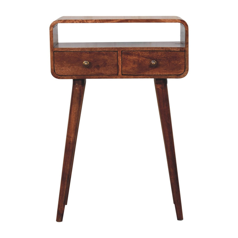 Mini Curved Honey Caramel Console Table Artisan