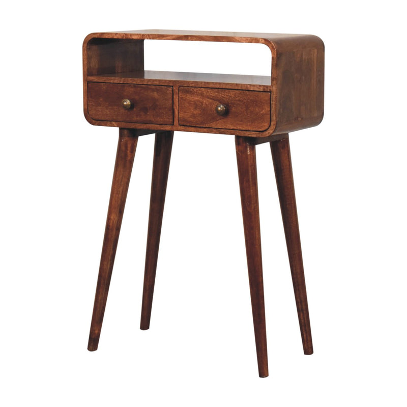 Mini Curved Honey Caramel Console Table Artisan