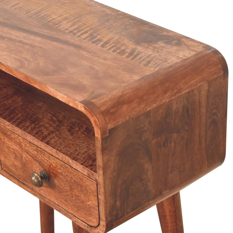 Mini Curved Honey Caramel Console Table Artisan
