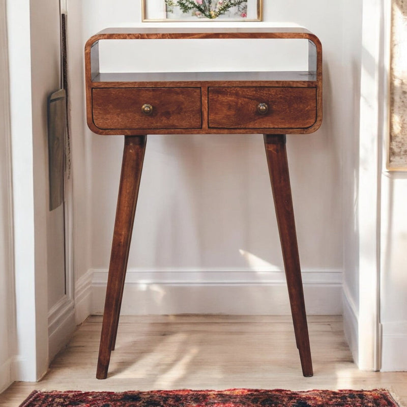 Mini Curved Honey Caramel Console Table Artisan