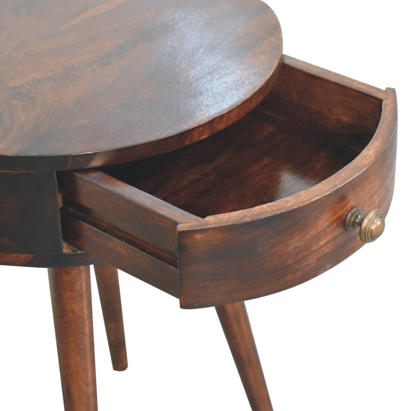 Nordic California Walnut Circular Shaped Bedside Nightstand Artisan
