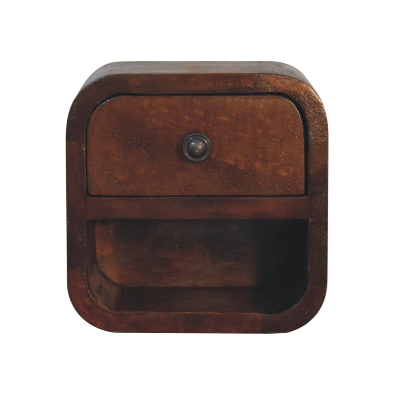 Extra Mini Curved Chestnut Bedside Nightstand with Open Slot Artisan