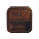 Extra Mini Curved Chestnut Bedside Nightstand with Open Slot Artisan
