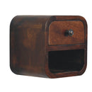 Extra Mini Curved Chestnut Bedside Nightstand with Open Slot Artisan