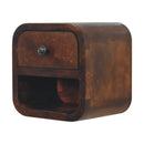 Extra Mini Curved Chestnut Bedside Nightstand with Open Slot Artisan