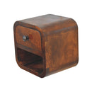 Extra Mini Curved Chestnut Bedside Nightstand with Open Slot Artisan