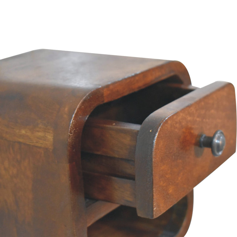 Extra Mini Curved Chestnut Bedside Nightstand with Open Slot Artisan