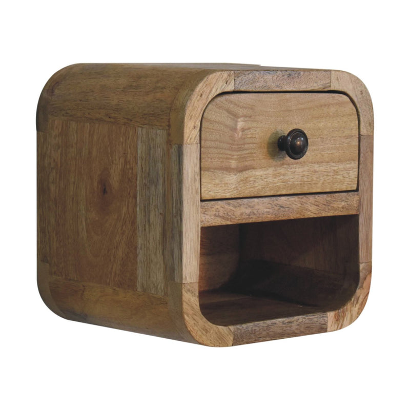 Extra Mini Curved Oak-ish Bedside Nightstand with Open Slot Artisan