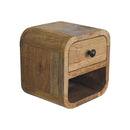 Extra Mini Curved Oak-ish Bedside Nightstand with Open Slot Artisan
